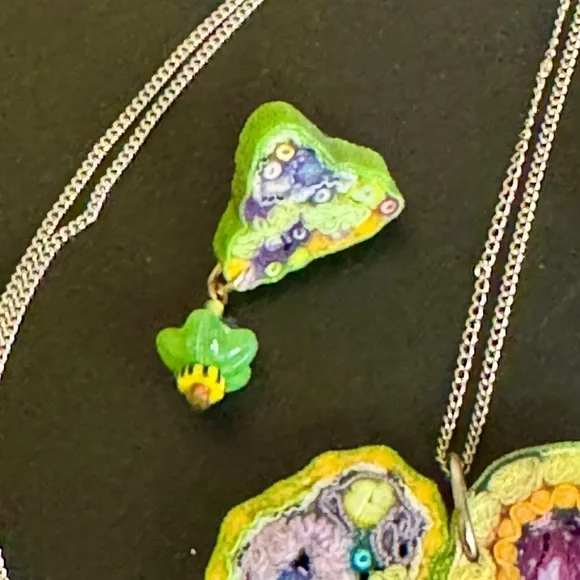 Artisan 14K Gold Handmade Fiber Art Signed Heart Pendant Necklace & Earrings - Picture 7 of 8